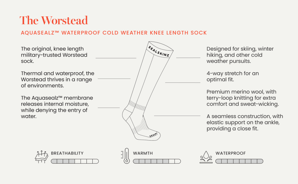 Sealskinz Worstead Waterproof Cold Weather Knee Length Sock