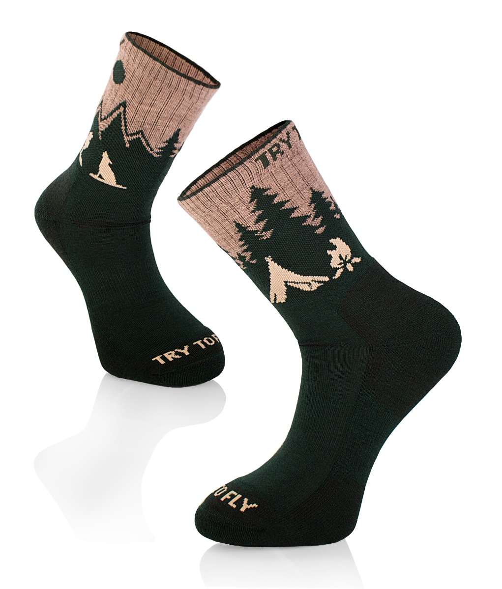 Pirin Hill Merino Wool Hiking Socks - Wolf motif
